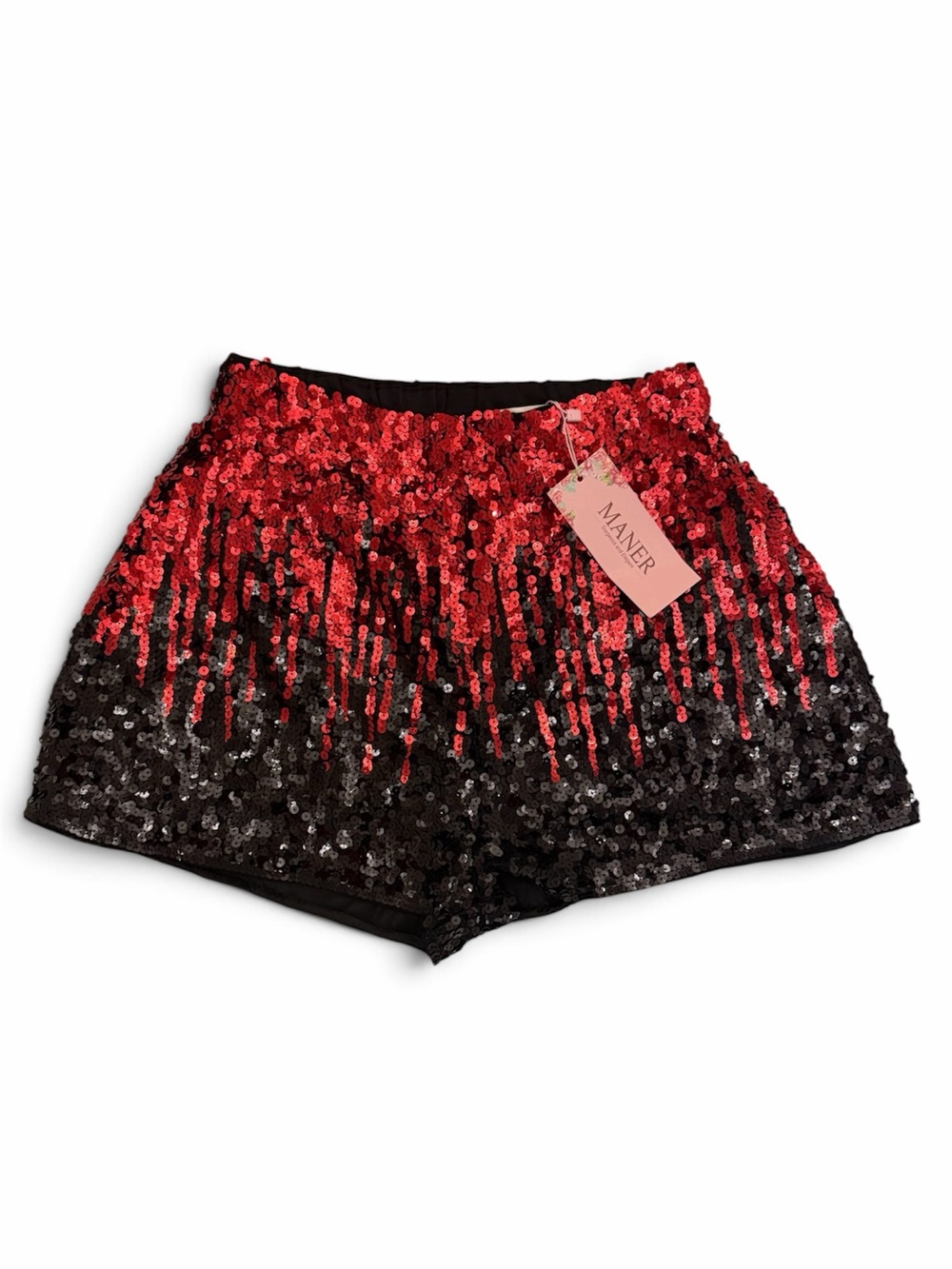 Maner Red-to-Black Sequin High-Waist Shorts